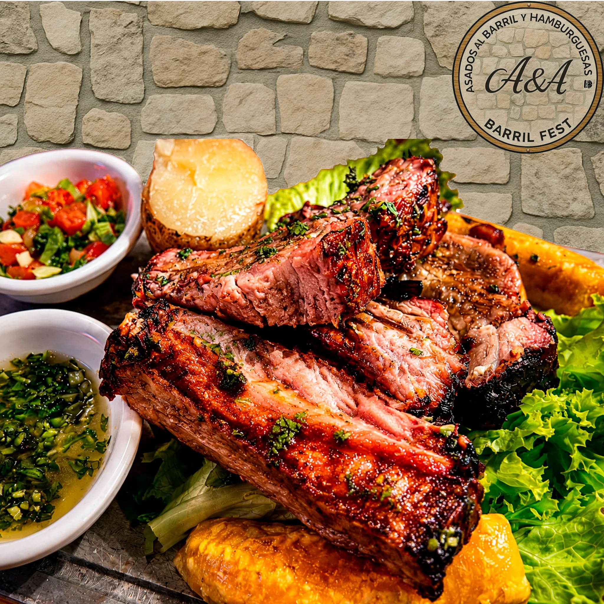 Costilla carnuda asada al barril.
